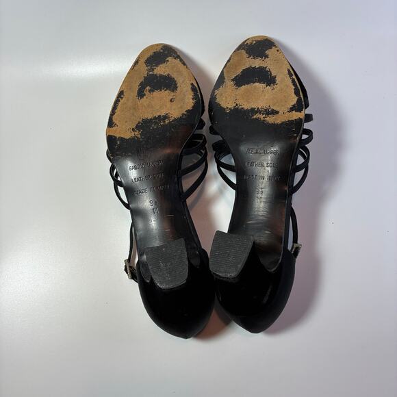 Talbots T-strap Heels 9.5 black velvet and satin Made in Italy Elegant Dressy - Picture 4 of 7